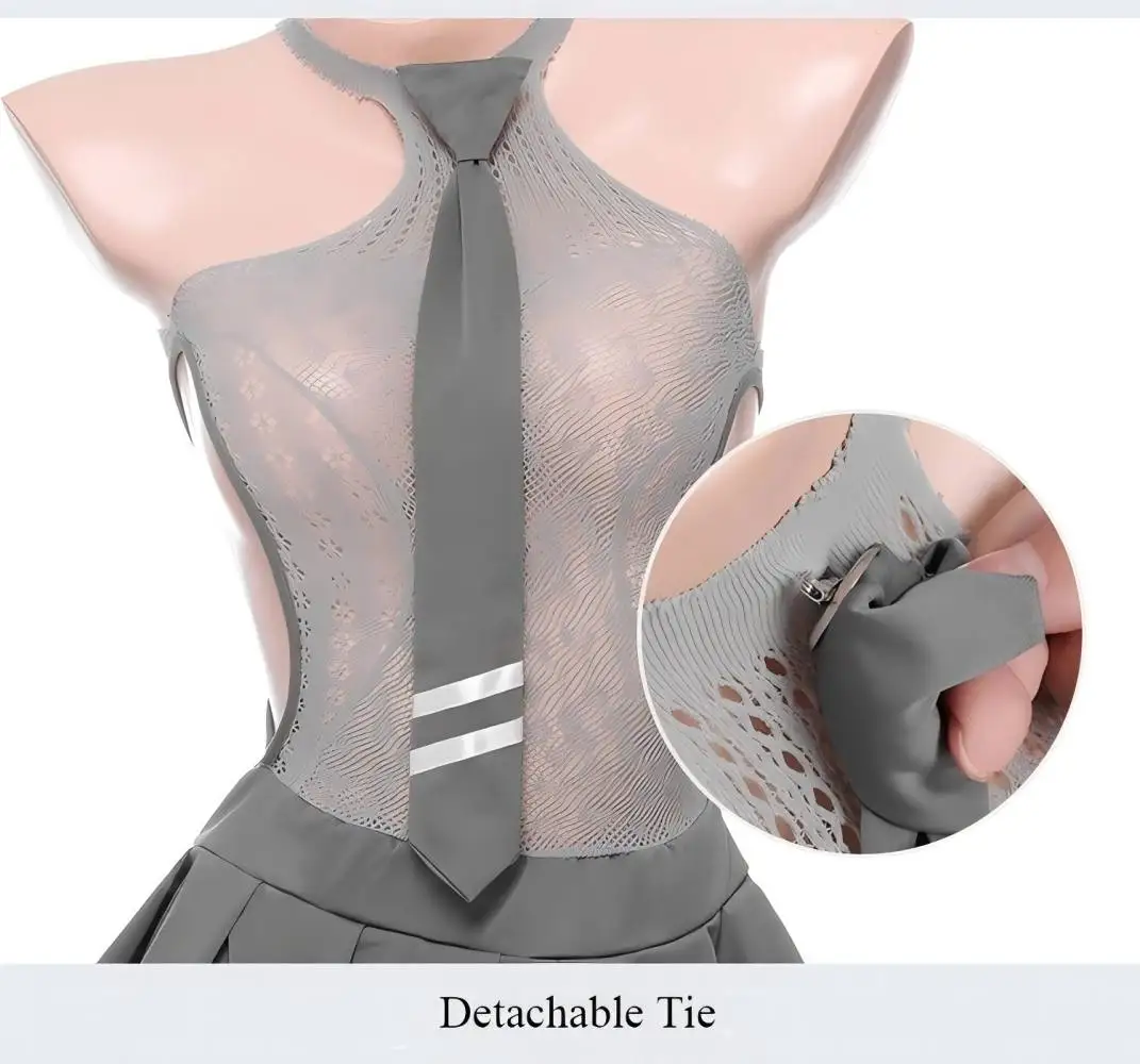 Sexy, tempting, uniform, exotic lady sexy lingerie set; lace-up role-playing JK tie uniform temptation pleated skirt; - view 2