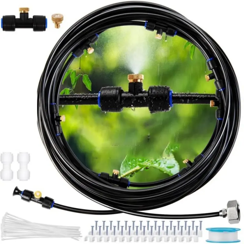ABMR-1Set Outdoor Patio Sprayering Kit With Water Filter, Spraying System Hose,Garden Low-Pressure Atomizing Cool System EU Plug