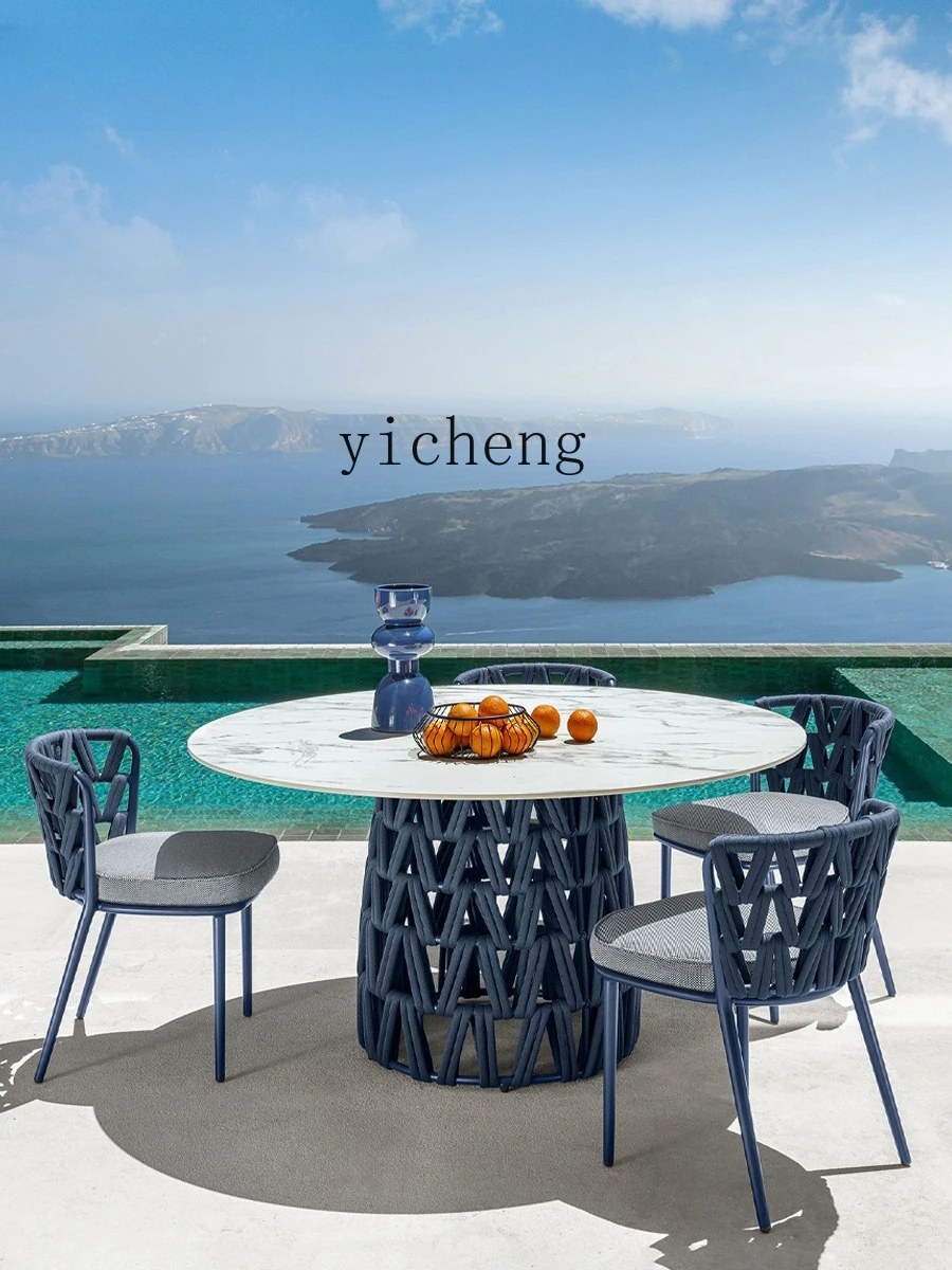 

LSL Outdoor Table Garden Sun and Rain Resistant Leisure Rattan Chair Terrace Rock Board Dining Table Outdoor Round Table