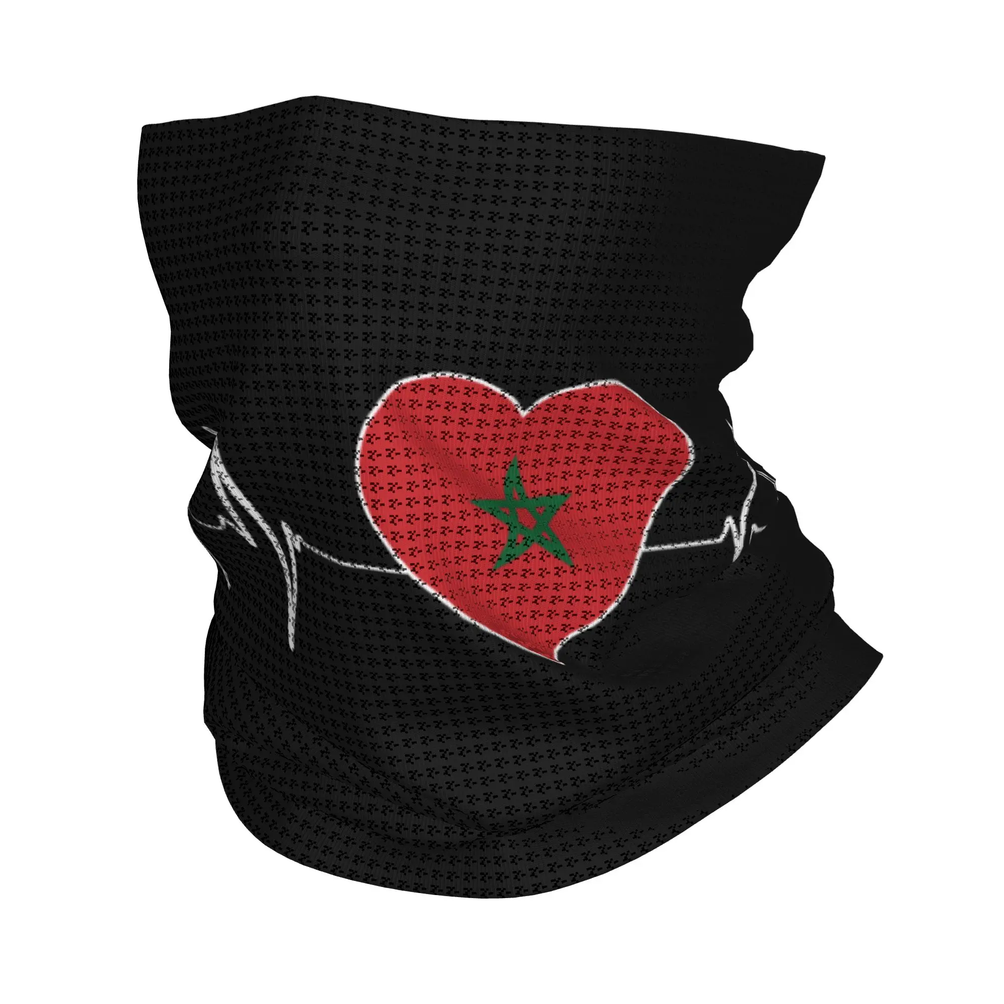 Custom Heartbeat Morocco Country Flag Bandana Winter Neck Wrap Face Scarf for Hiking Moroccan Heart Family Gaiter Headband