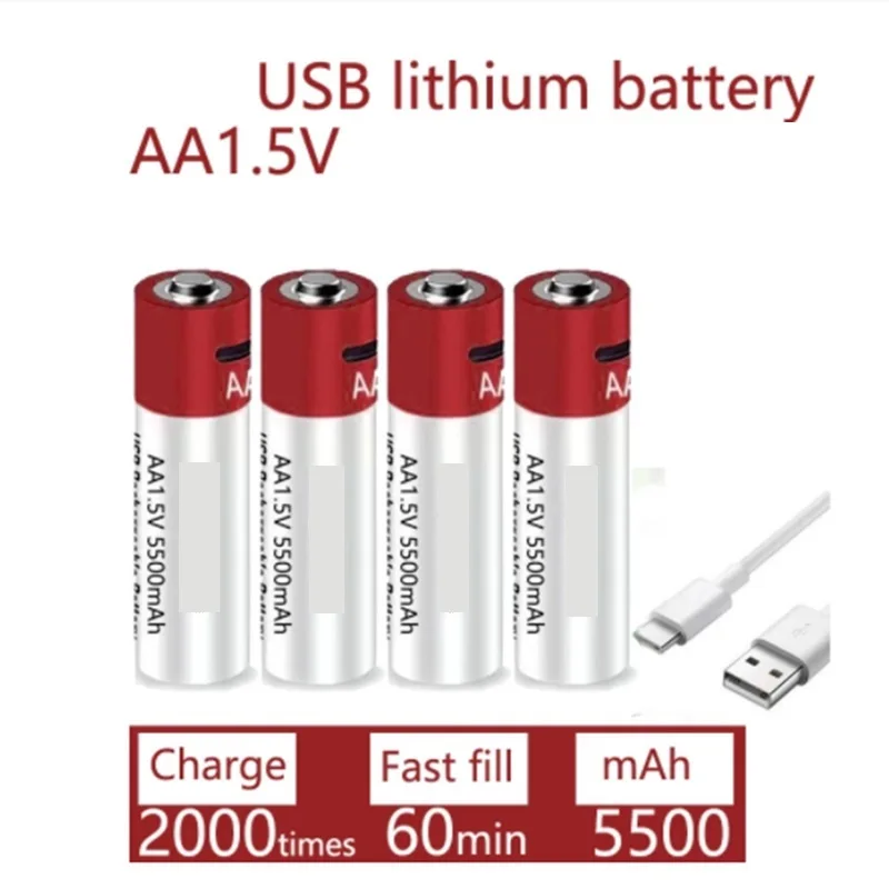 ل Daweikala AA USB بطارية ليثيوم أيون قابلة للشحن 1.5 فولت AA 5500 مللي أمبير/ساعة بطارية ليثيوم أيون للعب مشغل MP3 ميزان الحرارة لوحة المفاتيح