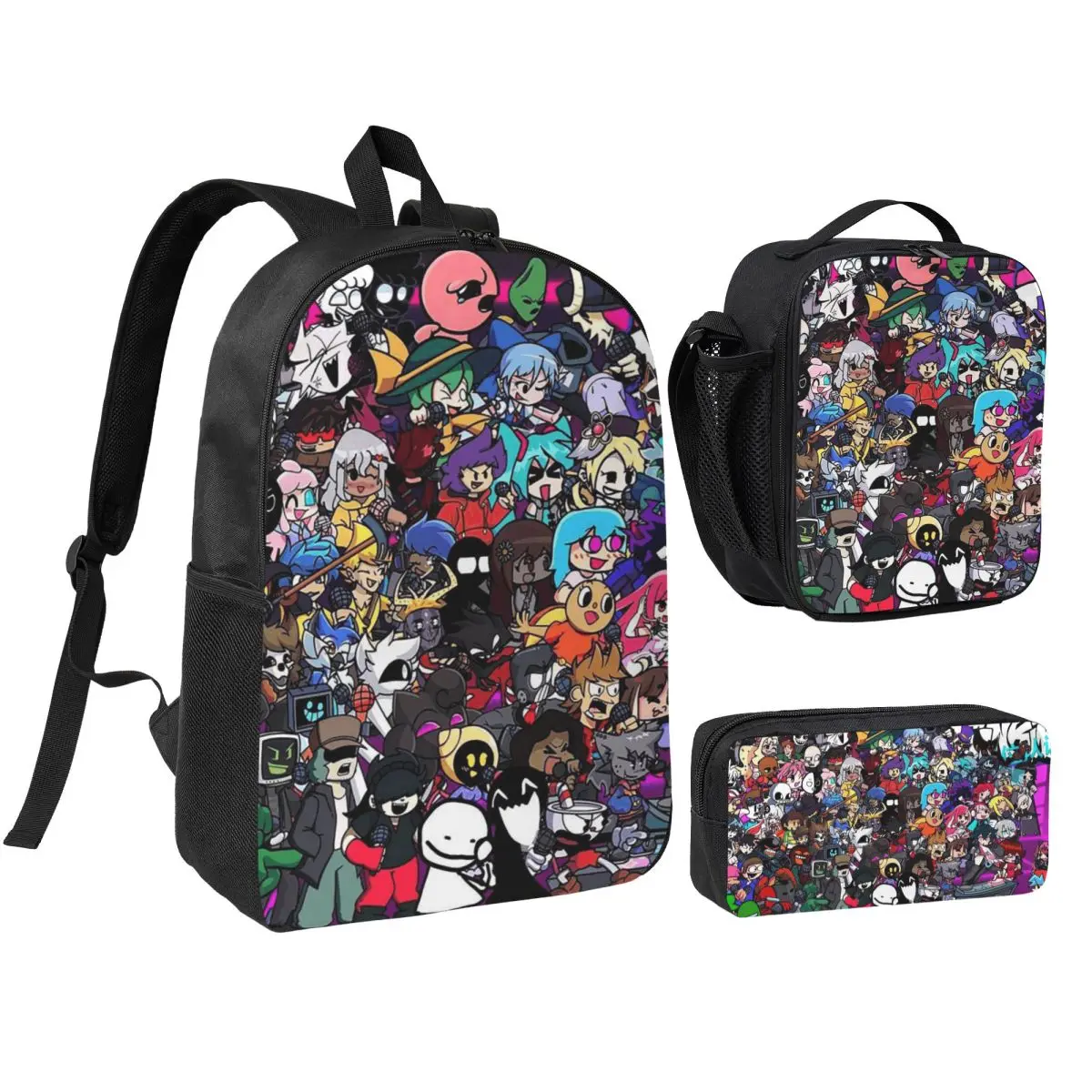 FNF Bad Time Trio Friday Night Funkin Game Backpack BookBag School Bag Shoulder Bags 3ps Insulated Lunch Bag Pencil Case