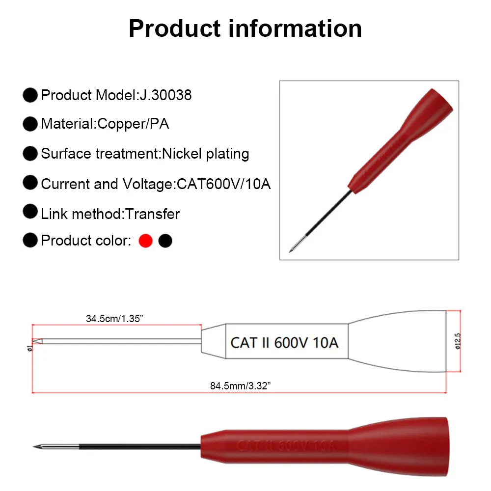 2pcs Insulation Test Probe Multimeter Needle Stainless Steel Test Needle Automotive Diagnostic Test Lead Accessories Repair Tool