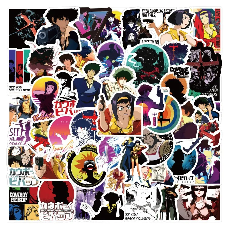 Pegatinas de grafiti de dibujos animados de Cowboy Bebop, 60 piezas, Maleta, taza de agua, guitarra, coche, teléfono móvil, portátil, pegatinas decorativas