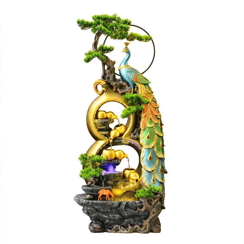 Xinzhong peacock landing water ornament living room home decoration water feature housewarming new home gift