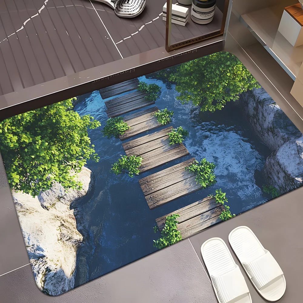 Waterproof Nature River Wood Path Doormat Tropical Forest Landscape Welcome Mat Outdoor Entryway Decor for House Porch 40x60cm