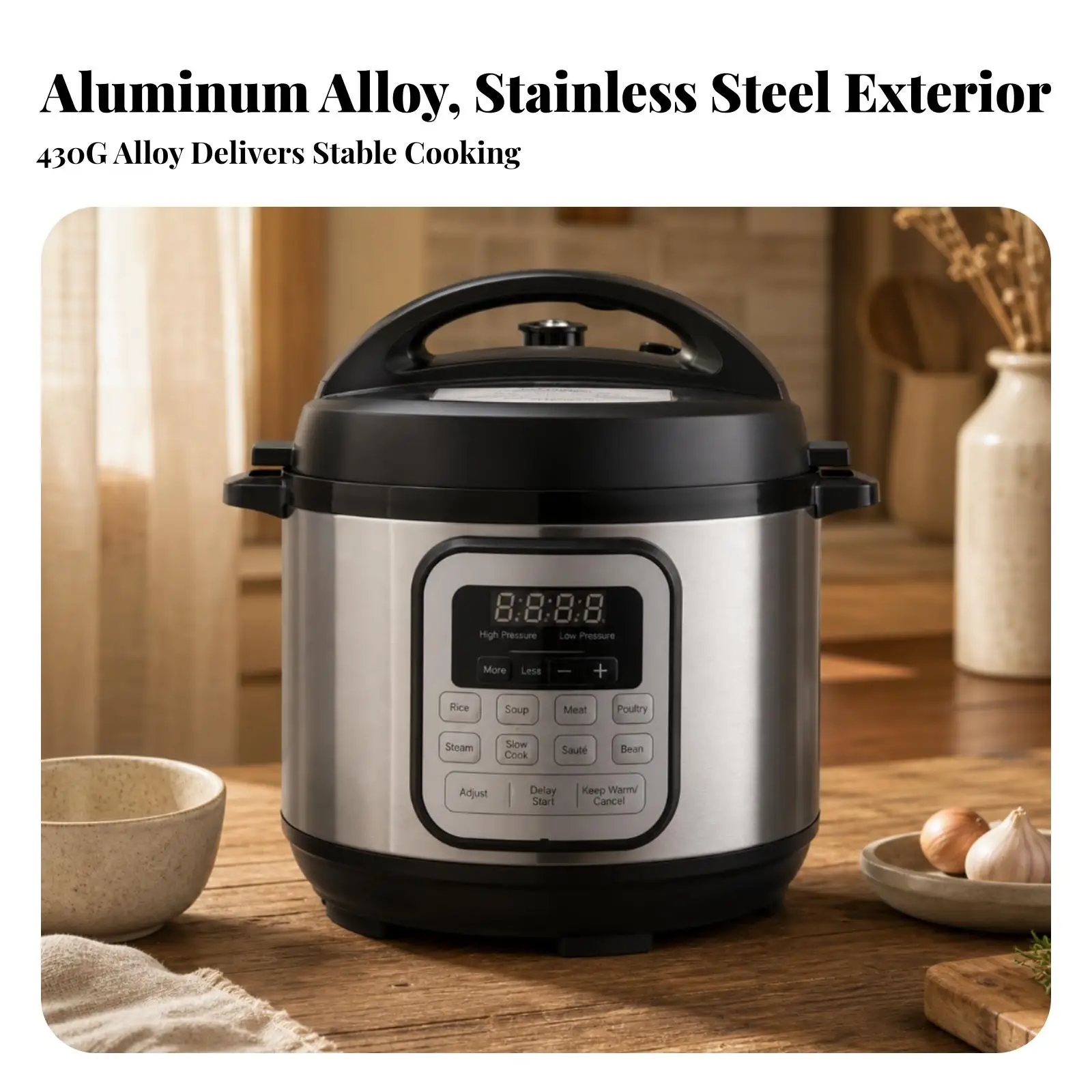 Electric Pressure Cooker Stainless Steel 6 Liter Digital Control Multi Function Cooker for Soup Rice Stew with Removable Pan