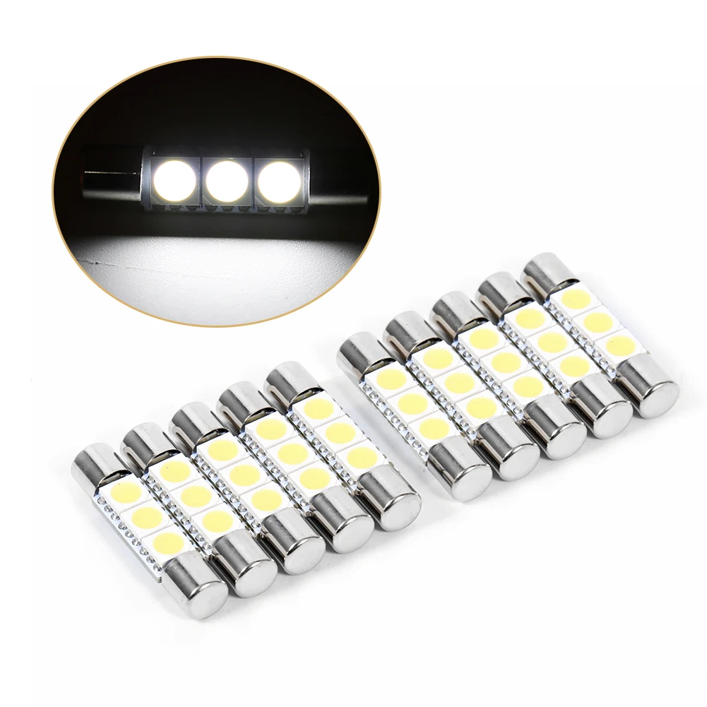 10 Stuks 3-SMD 29-30mm 6641 LED Lamp Vanity Spiegel Licht Zonneklep Lamp Wit 6641 LED Lamp Auto accessoires