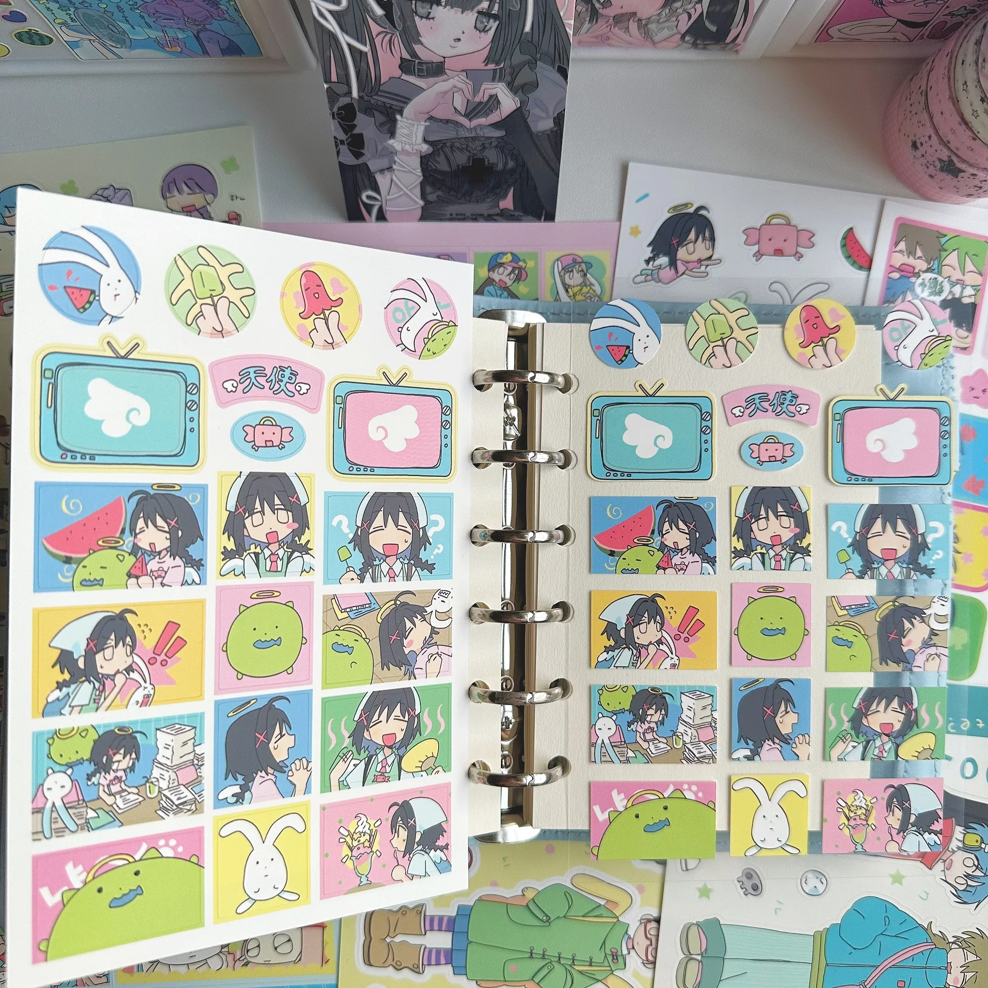 1/8PCS Korean Cute Girl Stickers Kawaii Cartoon Character Stickers Hand Account Planner Diary Notebook DIY Decorative Stickers