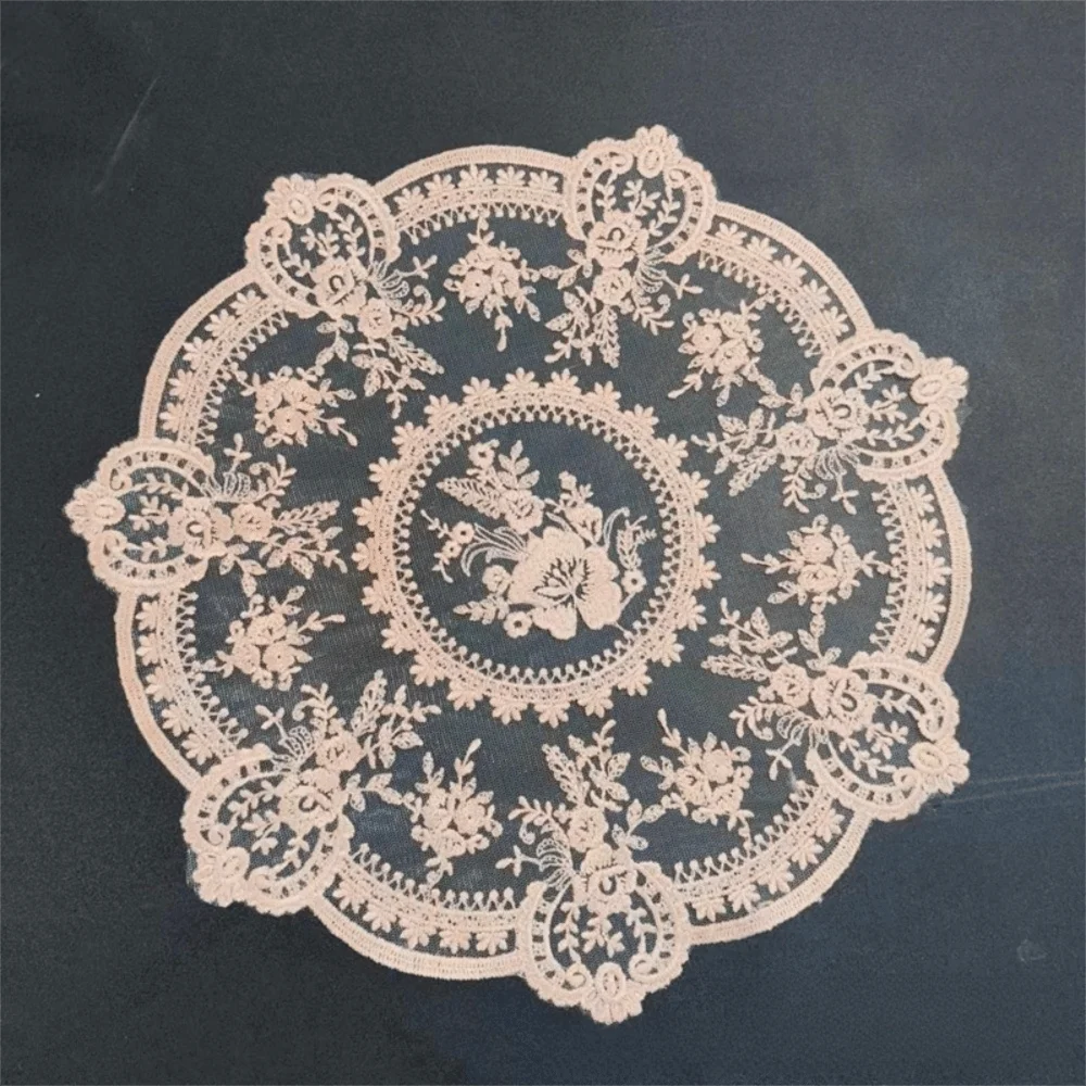 Luxury Embroidered Lace Table Mat Round Napkin Placemat Dining Table Cover Flower Embroidery Vase Table Lamp Pad Home Decor