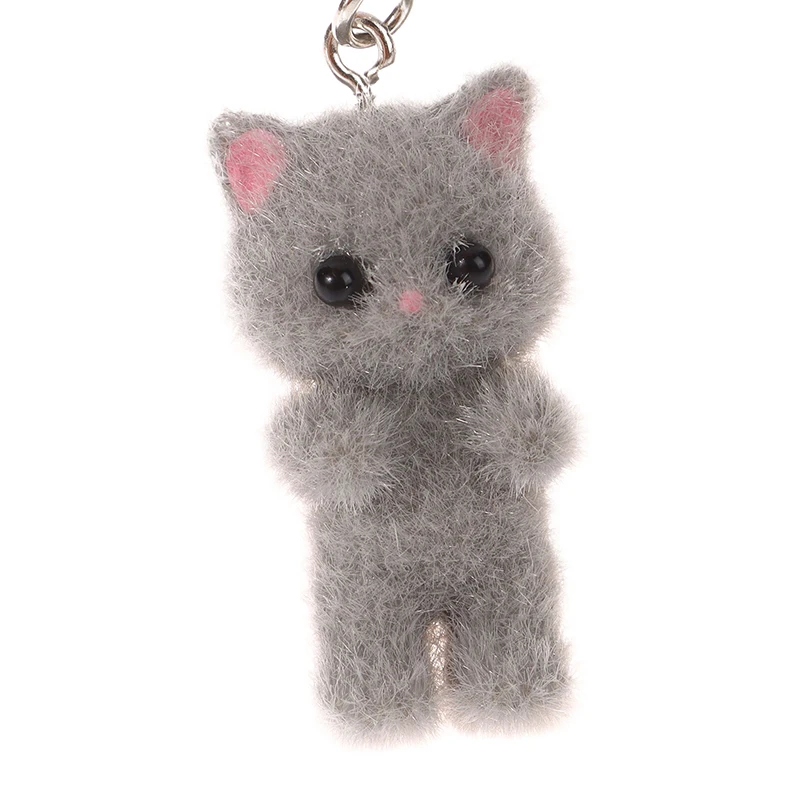 3D Flocking Cat Keychain Cute Flocked Cat Animals Keyring Bag Charms Pendant Backpack Charms Car Decor Accessories