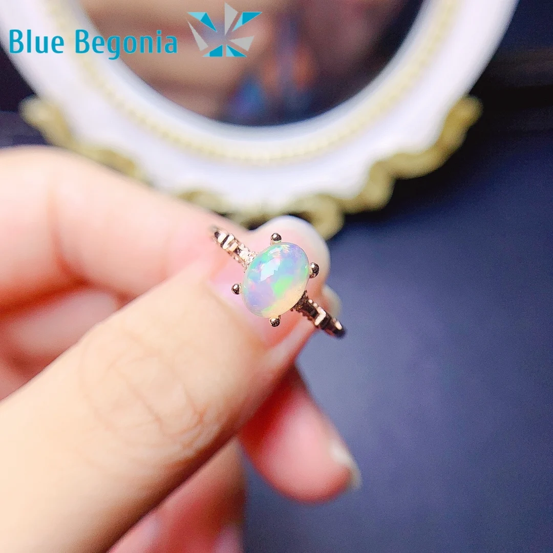 

6*8MM Natural Australia Opal Ring 925 Sterling Silver Big Gemstone Jewelry for Women Wedding Engagement Gift