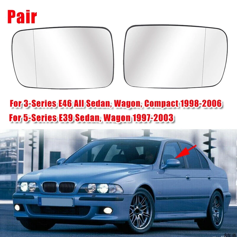 2 X Side Wing Mirror Rearview Mirror Glass Heated For-BMW E39 E46 320I 330I 325I 525I 1998-2006 LH/RH 51168250436