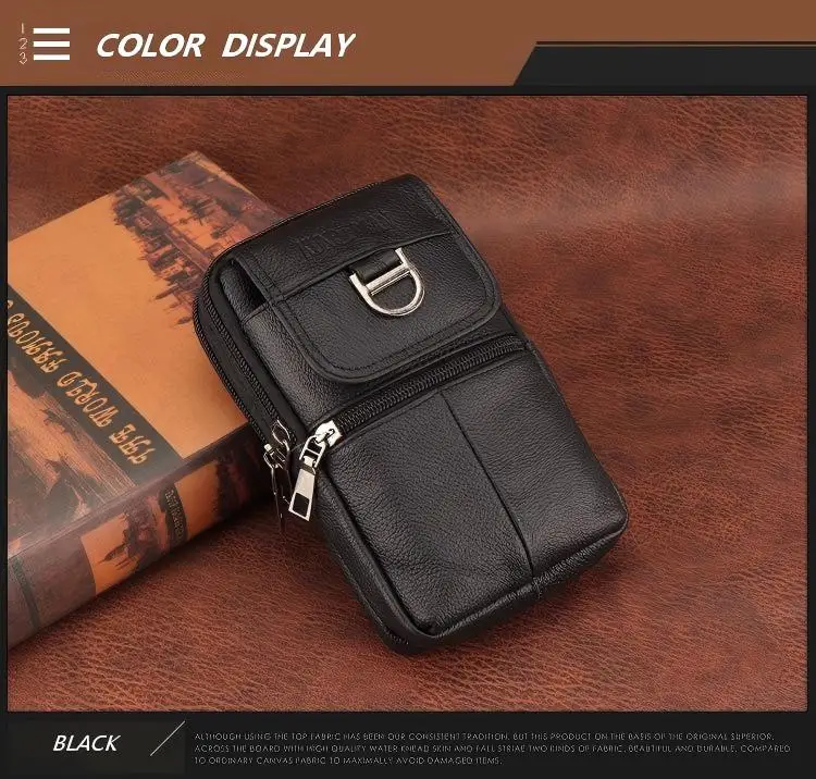 Herren-Leder-Gürteltasche - Große Kapazität Handy-Gürteltasche - Outdoor-Arbeitsrucksack, Sport-Wandertasche Tragbare Umhängetasche – Detail 8