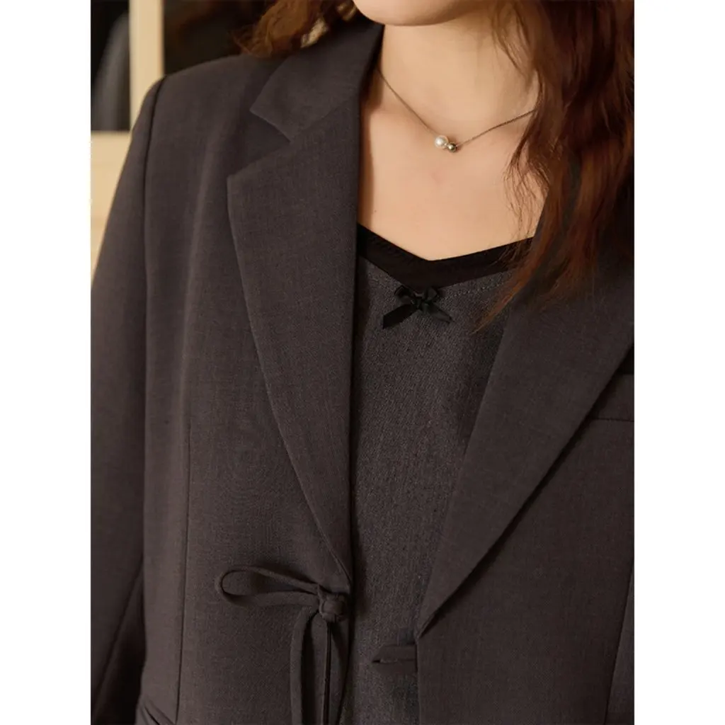 Plus Size Grote Contrast Kleur Boog Herfst Tube Top Jarretel Rokje Slim Fit Nep Tweedelige Set voor Vrouwen 65199