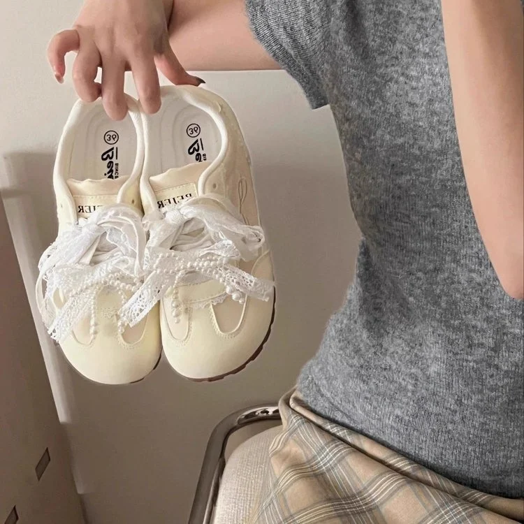 أحذية نسائية على طراز الباليه، أحذية رياضية منخفضة الارتفاع ذات نعل مطاطي مريح وقابل للتنفس، أحذية بيضاء متعددة الاستخدامات، ... #2