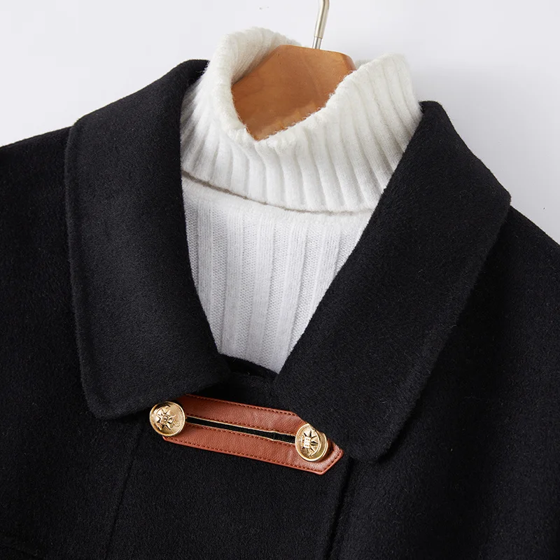 Hepburn Style Double sided Cashmere Coat Women's 2022 Autumn/Winter New Mid length Double breasted High end Woolen Coat