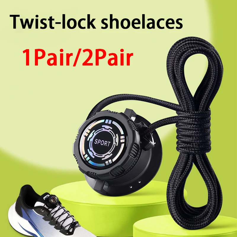 Runde Schnürsenkel mit Drehverschluss, schwarz und weiß, Outdoor-Sport-Schnürsenkel, Unisex, einfach zu bedienende automatische Schnürsenkel, 1 Paar/2 Paar