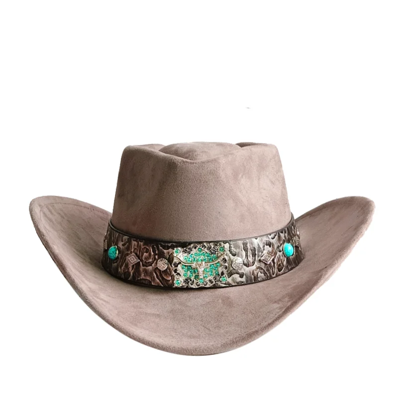 

Turquoise Cowboy Hat Western Vegan suede hat cowboy hat jazz hat unisex Men's hat wide brim cowboy hat women's hat gorras hombre
