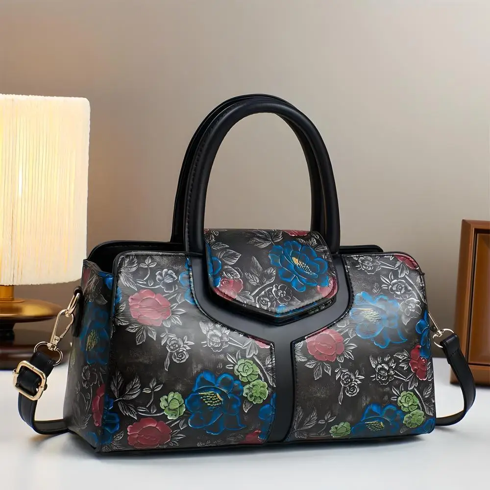 

Larger-Capacity Oval Shaped Baguette Bag Pu Material Women Outgoing Fashionable Shoulder Crossbody Bag Flower Pattern Handbag