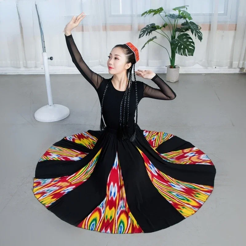 

Modern Hmong Minority Practice Dress National Tibetan Dance Costume Ethnic Xinjiang Uygur Skirt Big Swing Skirt Performance