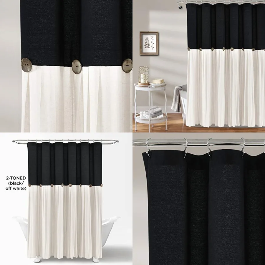 

Button Shower Curtain, 72 W x 72 L, Black - Black Shower Curtain Fabric - Bathroom Curtain - Farmhouse Bathroom Decor