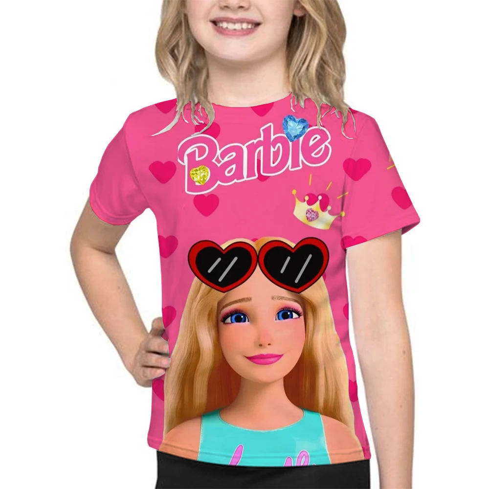 

Barbie Cartoon T-shirt Kids Fashion T-shirt Summer Short Sleeve T-shirt Top Casual Round Neck Cotton T-shirt for Boys and Girls