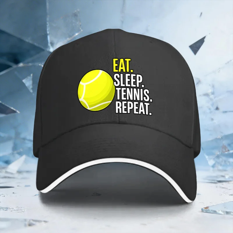 EAT SLEEP TENNIS REPEAT Printed Adjustable Sandwich Hat Ideal Gift for Outdoor Sports Style Gatherings Training Daily Leisure