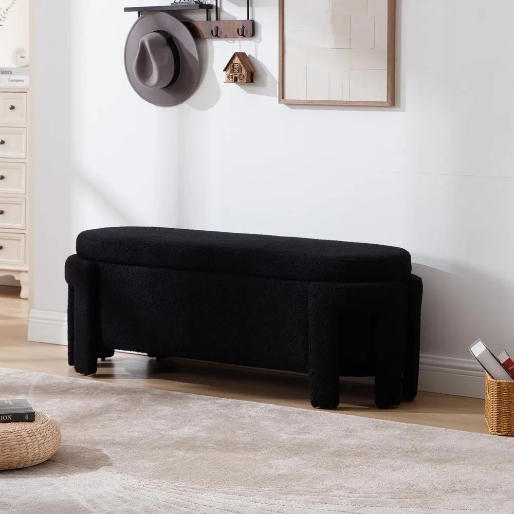 مقعد تخزين من القماش المعاصر، 47.25 بوصة لغرفة النوم أو غرفة المعيشة، مع مساحة لأطراف السرير والخزائن