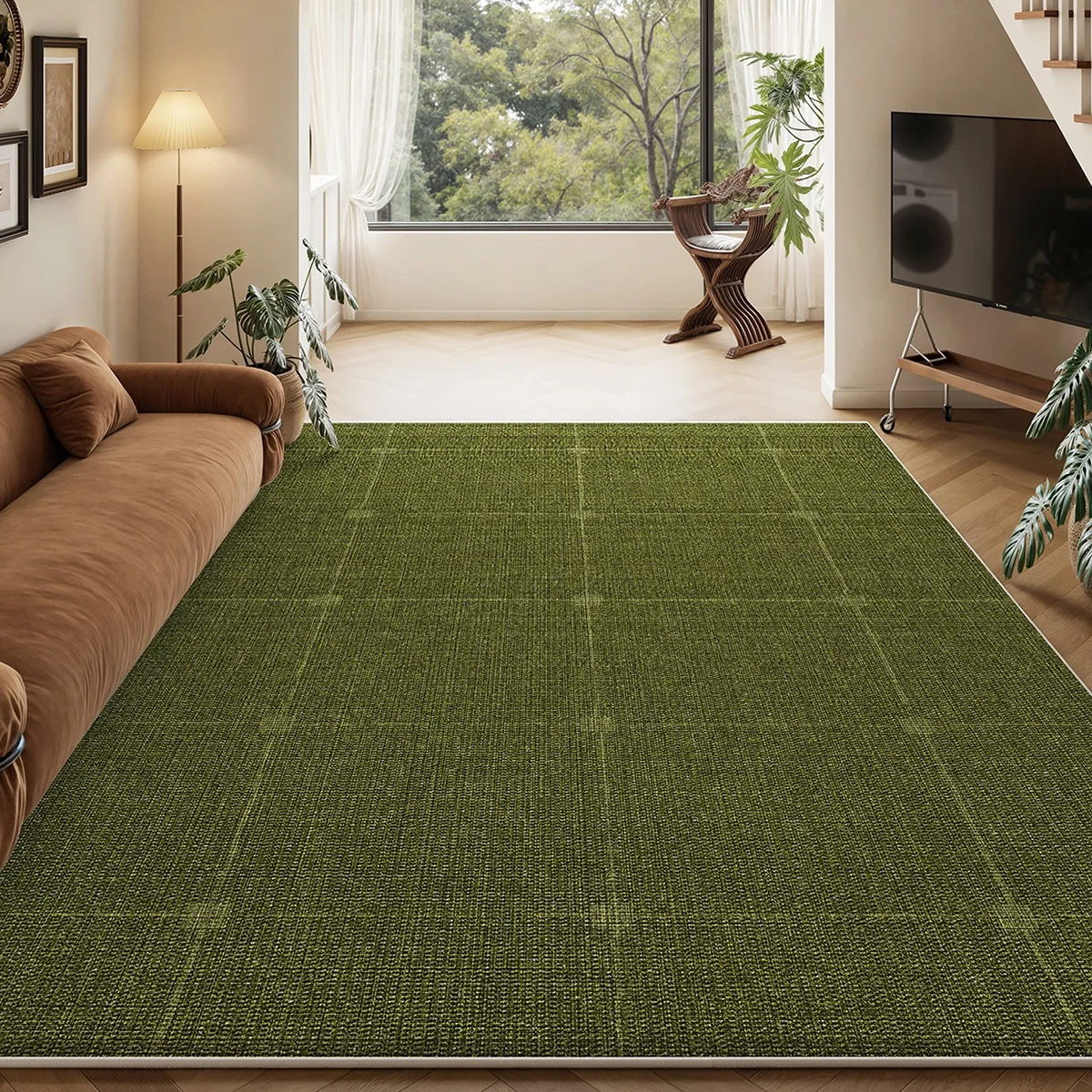 Green Minimalist Carpet for Living Room Large Area Rugs for Bedroom Loop Pile Tpr Soft Floor Mat Cloakroom Rug 카펫 Alfombra Salón view 3