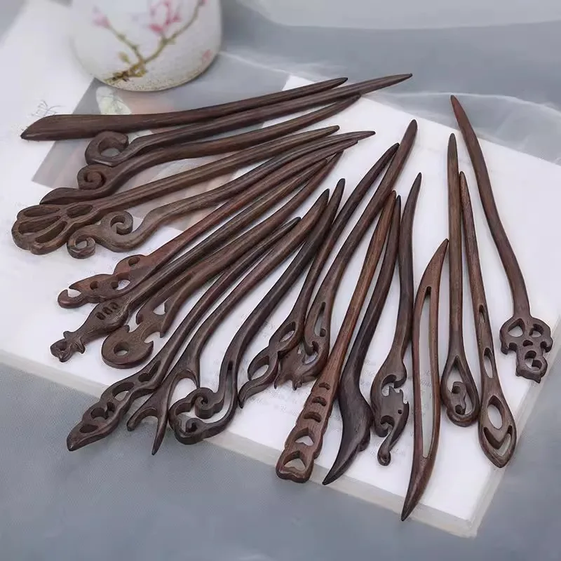 Brown Wood Sandalwood Hairpin Simple Modern Antique Style Hair Accessories Dished Hair Hanfu Qipao Headwear - Image 2