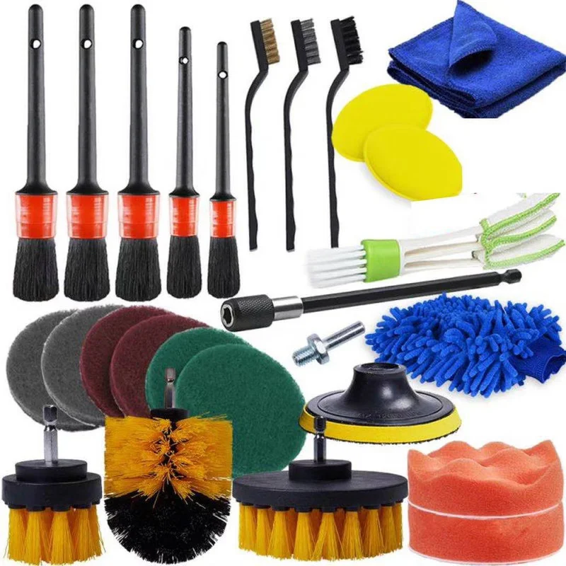 27Pcs wheel and tire brush kit, car detail drilling brush kit, car washing and cleaning brush kit