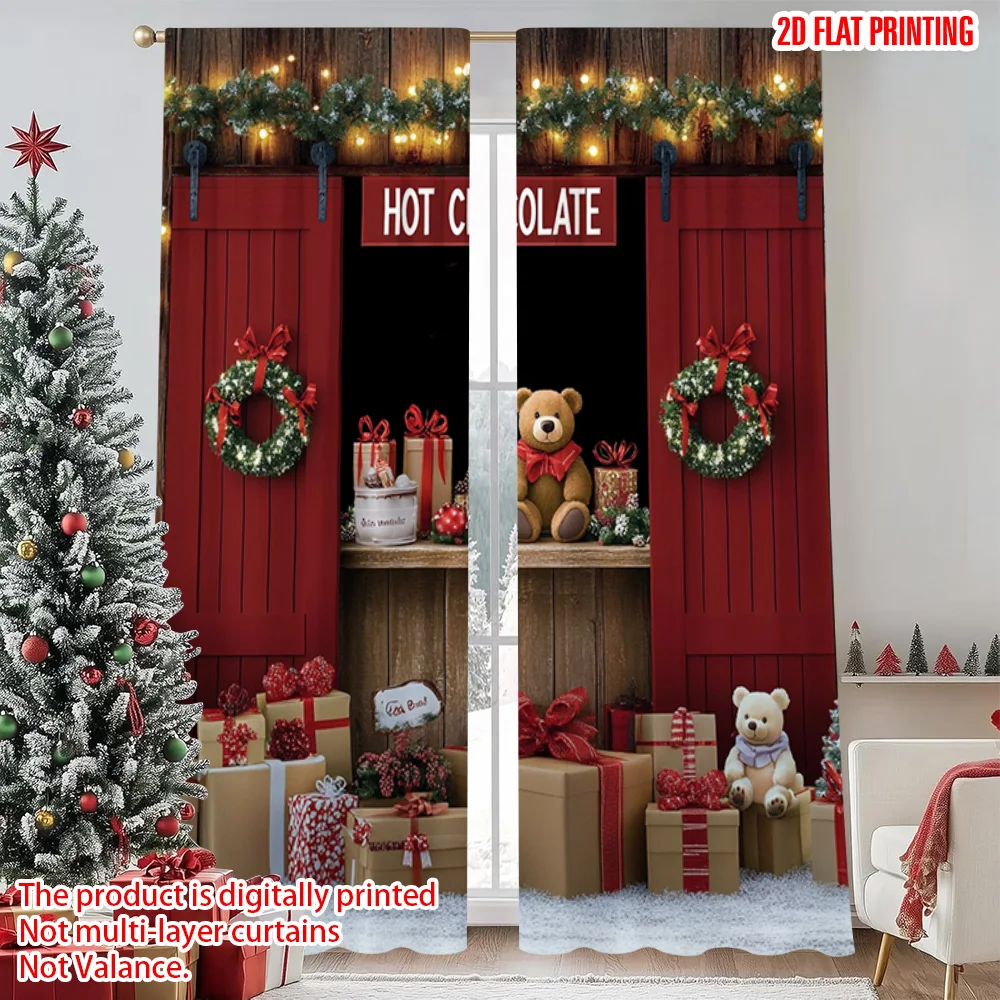 

2pcs 2D flat printing Merry Christmas Drapes christmas trees 1 Fabric Without Electricity Festive Holiday Perfect for room decor