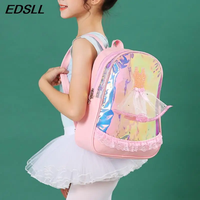 Girls' Sparkling Large Capacity Latin Ballet Dance Backpack Laser Colorful Pattern Dance Bag Children's Sports Storage Backpack