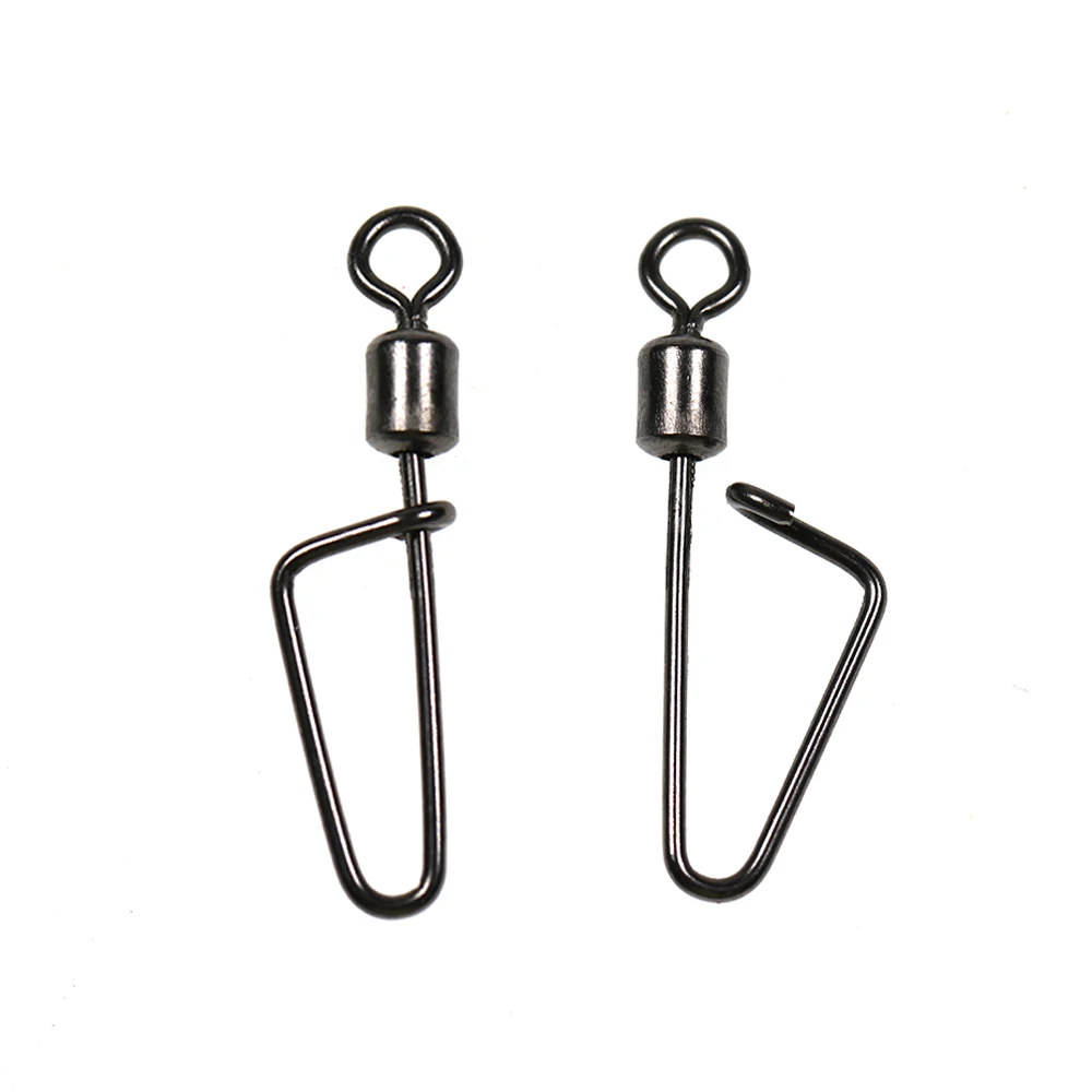 20PCS #12 -1/0 Rolling Swivel Swing Coastlock Snap Fishing Hook Lure Line Connector Fishing Rigging Accessories Black Nickel