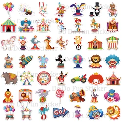 50PCS Fun Cartoon Circus Carnival Stickers Trick Joker Lion Elephant Monkey Waterproof DIY Scrapbook Water Cup Phone Case Gift