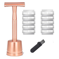 Stainless Steel Double Edge Safety Shaving Razor Men Metal Reusable Razor Stand Metal Razor Blades Man