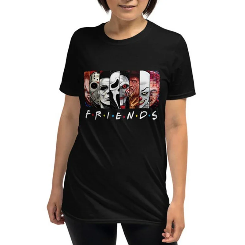 

2024 Horror Friends Tv Shows Graphic T Shirts Women's Clothes Funny Skull T Shirt & Tops Goth Tops Cool Metal T-shirt Summer Fas