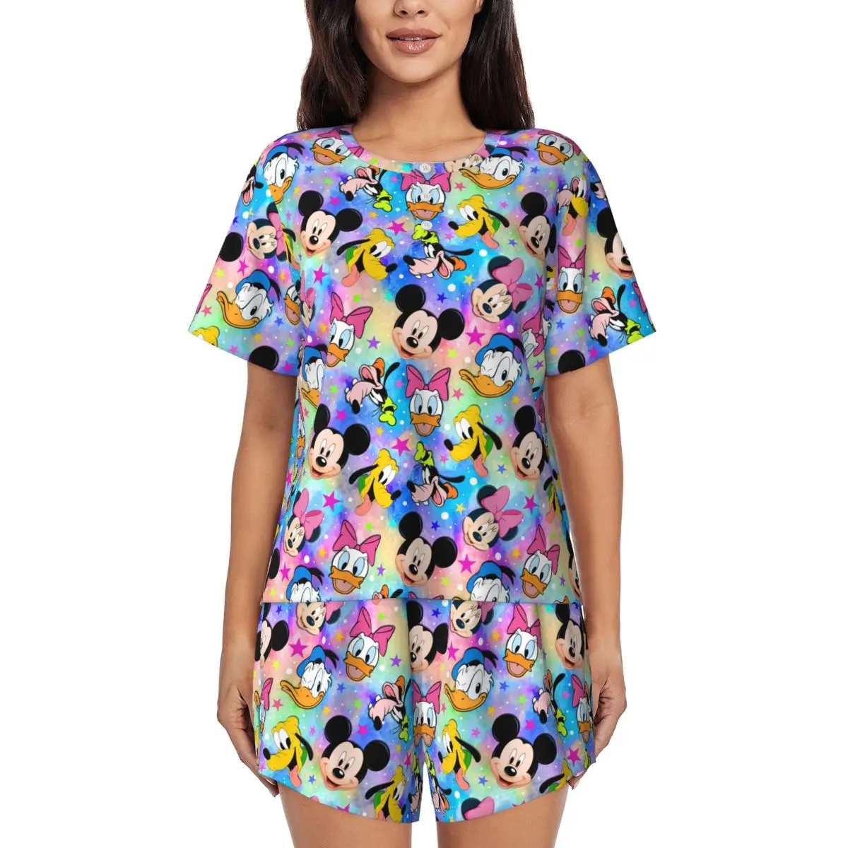 

Custom Print Womens Mickey Mouse Donald Duck Pajamas Set Short Sleeve 2 Piece Sleepwear Pjs Lounge Sets