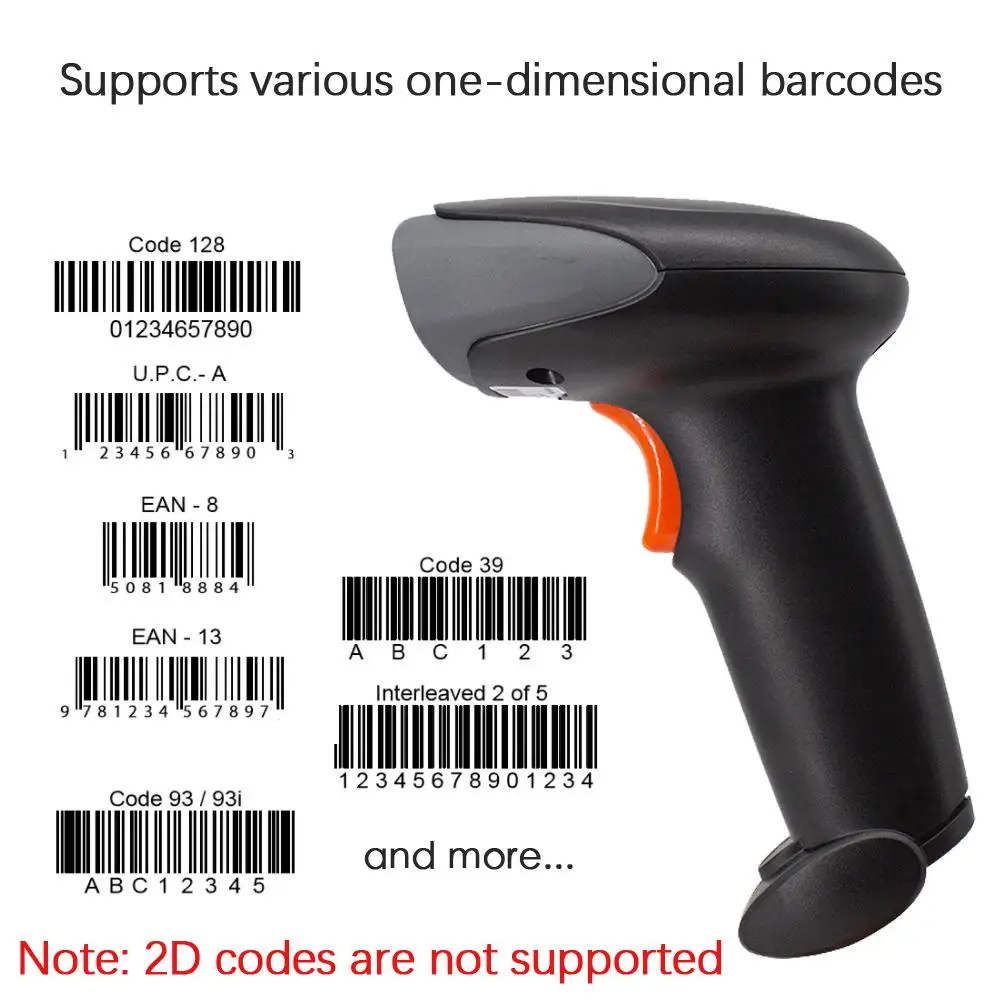 1D Wireless Barcode Scanner Handle Wireless Laser Reader  1d Bar Scanner Compatible with Windows Mac Linux Cash Register