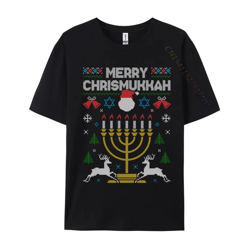 Merry Chrismukkah Happy Hanukkah Jew Ugly Christmas Sweater T-Shirts Tops Shirt New Year Day Combed Cotton Tee-Shirt Men T-Shirt