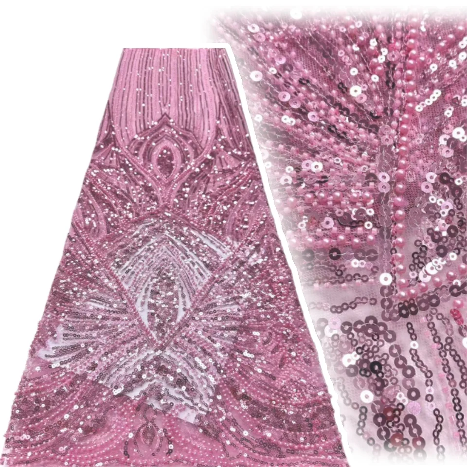 

Булавка из африканского тюля с бисером, кружевная ткань высокого качества, роскошная французская нигерийская сетка с блестками, тюль, кружево для шитья праздничного платья AH1122