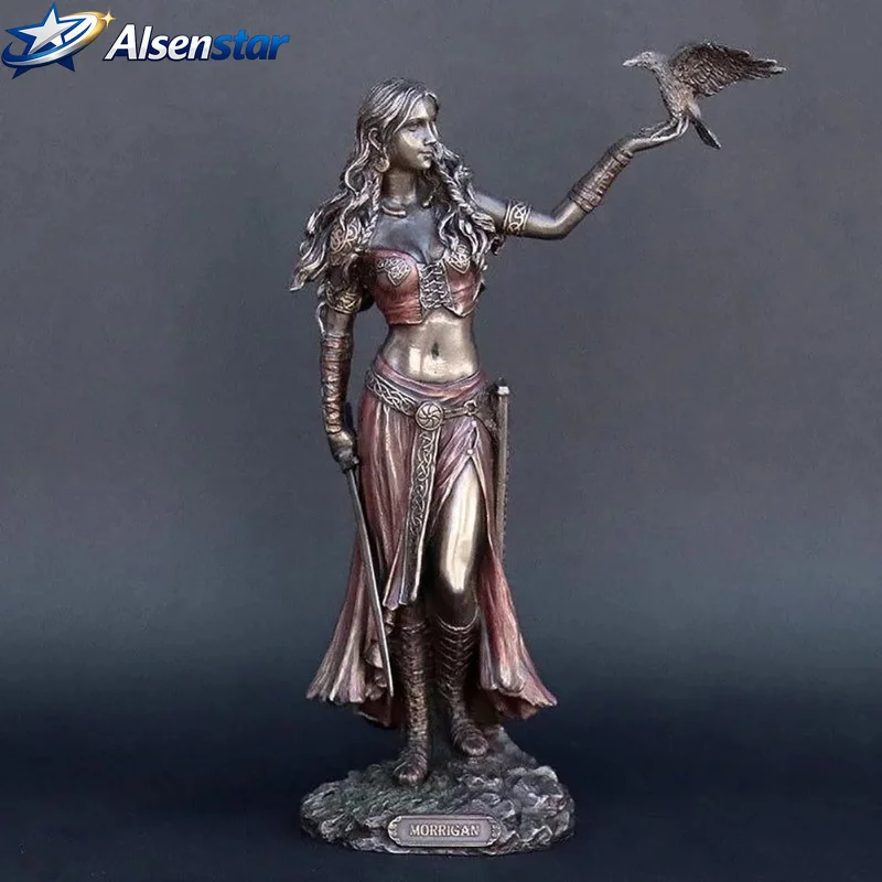Morigan resin statue of "Celtic Crow and Sword Battle Goddess" copper statue, home decoration, ， 15cm