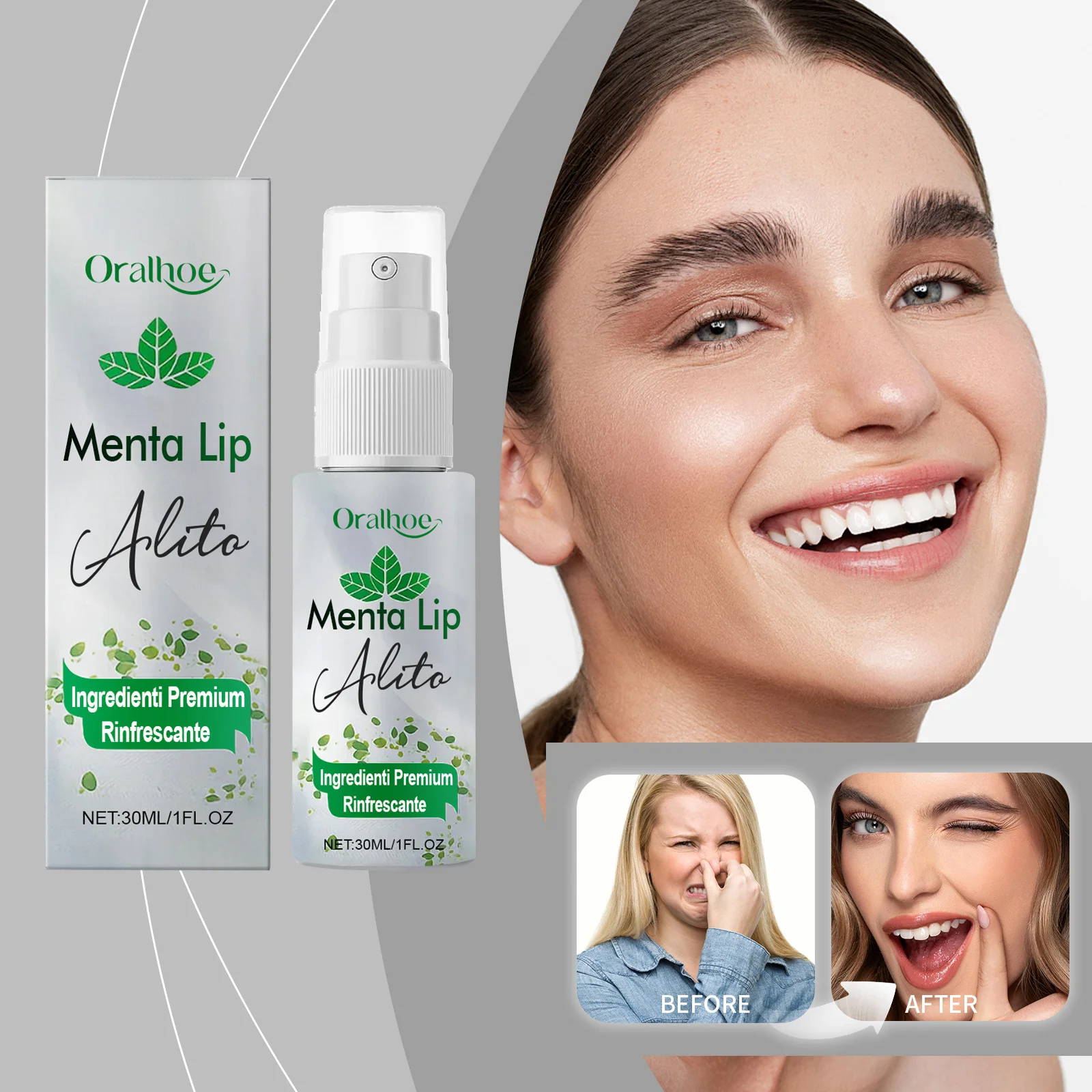 

Oral Freshening Spray Removes bad breath Eliminates odor Long-lasting freshness Peppermint Portable Care Spray Freshener