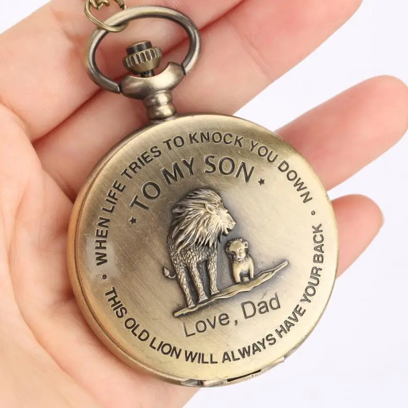 Bronze Customized To My Son Love Dad Pendant Watch Exquisite Lion Design with Necklace Chain Watch Gifts for Son Kids Boys