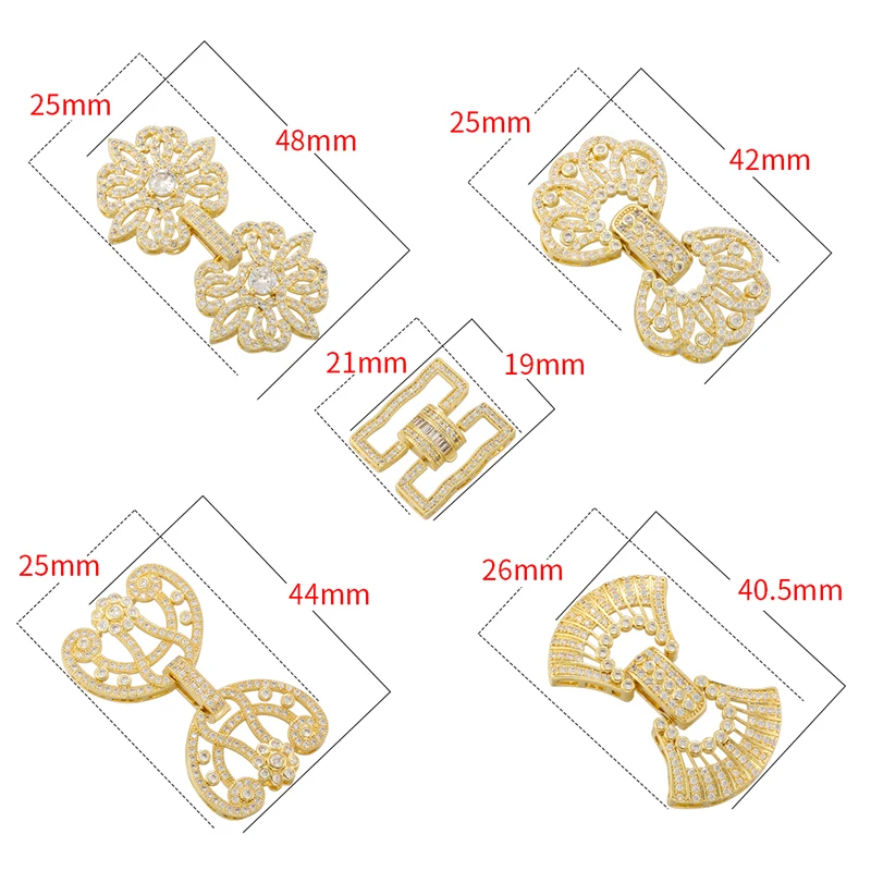 ZHUKOU Connector 18K Gold-plated Inlaid CZ Stone Geometric Buckle Universal Jewelry Accessory Buckle Wholesale: VK256-VK264