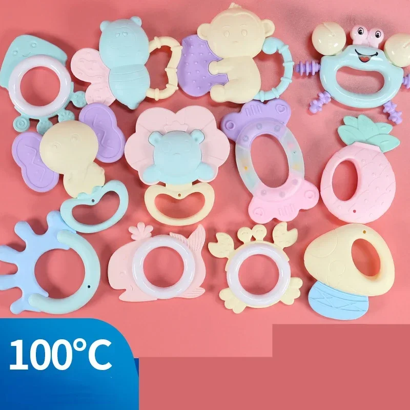 Pasgeboren Rammelaar Bijtring Speelgoed Baby 0 Tot 12 Maanden Kind Kinderziektes Speelgoed Hoge Temperatuur Gekookt Bed Bel Cartoon Soothing Speelgoed