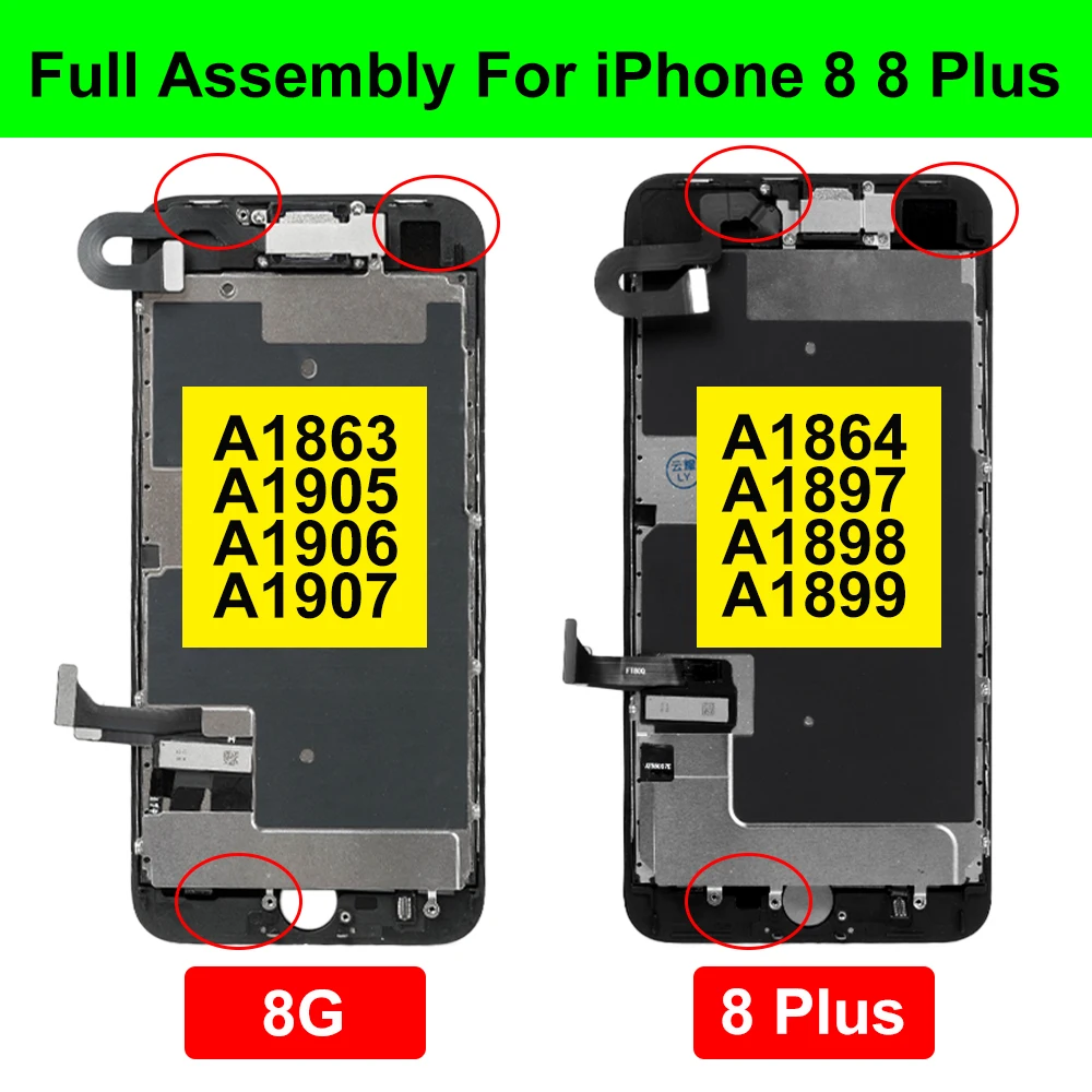 Full LCD For iPhone 8 8 Plus Display Screen With Home Button A1907 A1864 Full Assembly Touch Digitizer Replacement Phone Repair