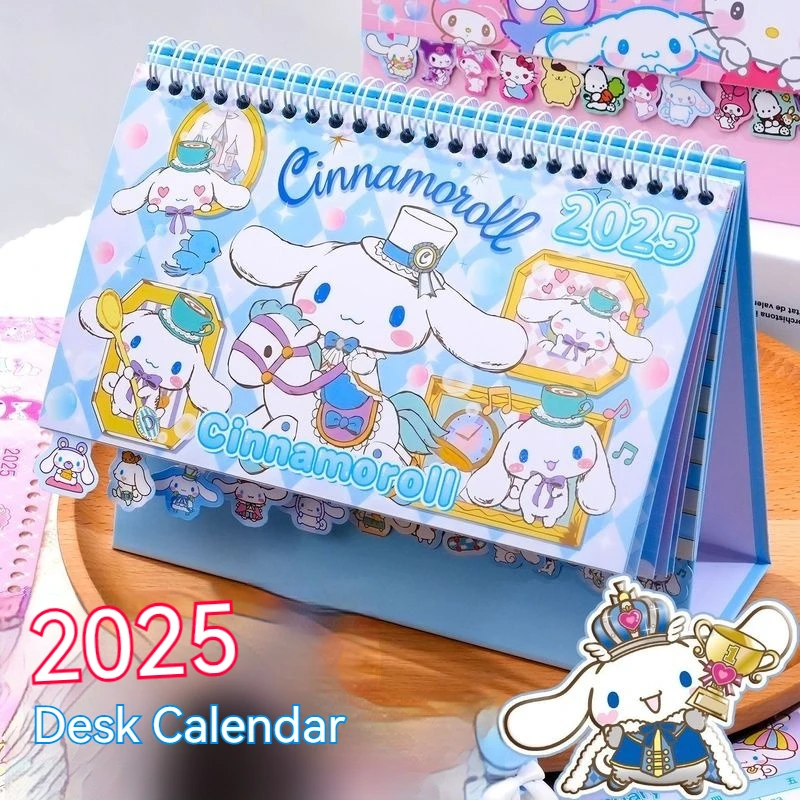 2025 Sanrio Hello Kitty Kuromi Melody Kuromi Cinnamoroll Desk Calendar Monthly Mini Standing Decoration Office Desktop Planner ﻿