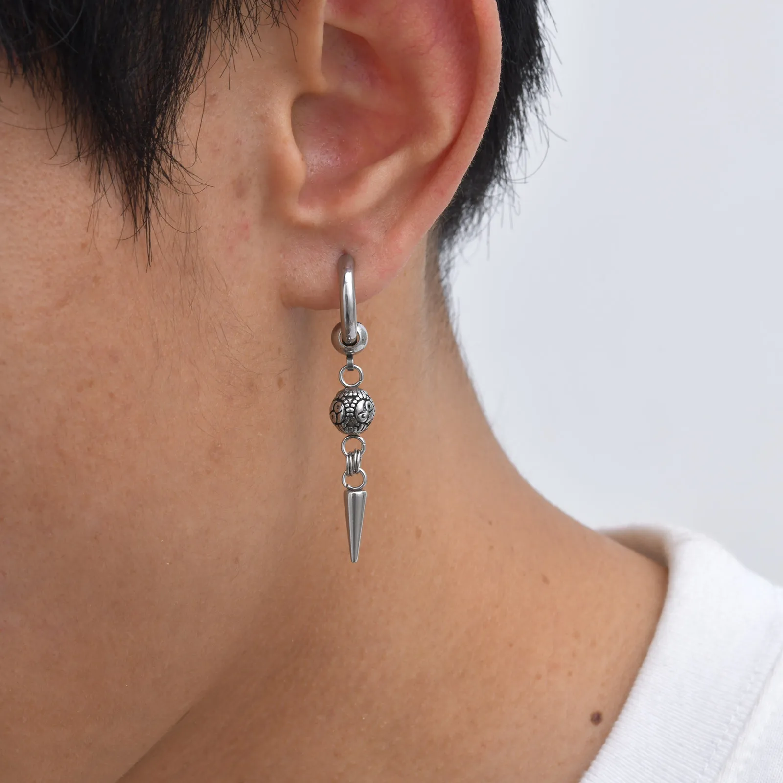 Vnox punk geométrico pingente brincos para homens mulheres, elegante cruz redonda grânulo cone pingente de aço inoxidável orelha gótico hiphop hoop